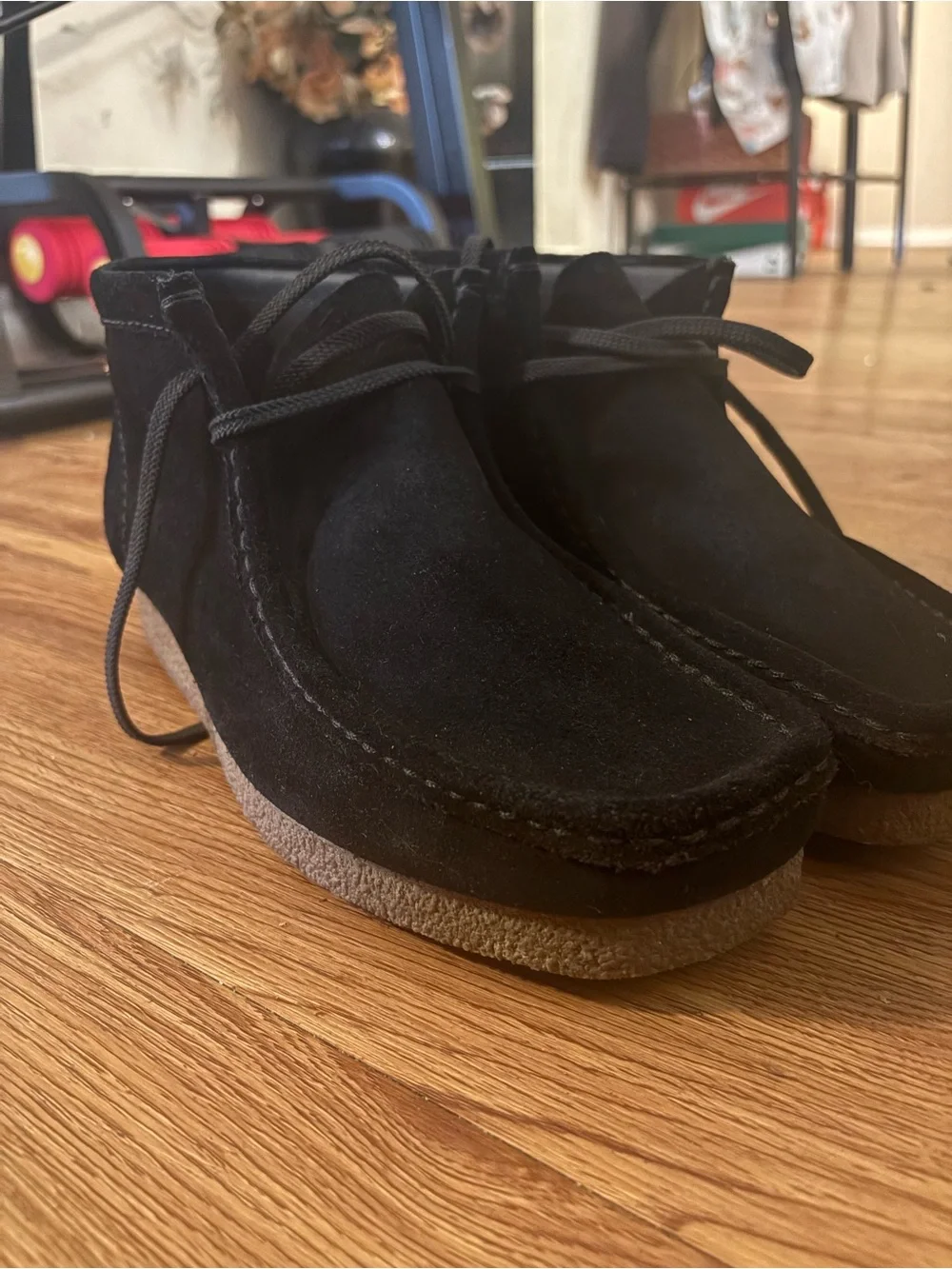 Clarks Black Suede Chukka Boot with Crepe Sole Wide width